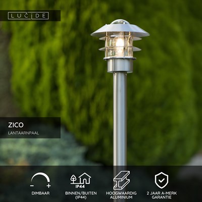 Lucide ZICO - Lantaarnpaal - Ø 21,8 cm - 1xE27 - IP44 - Mat chroom